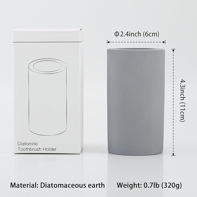 Diatomite Toothbrush Holder for Bathroom Sink, Countertop Organizer, Quick Dry Stand Cup for Toothpaste, Razors, Makeup Brushes - Water-Absorbent & Quick-Drying (Dark Grey, Height 4.3")