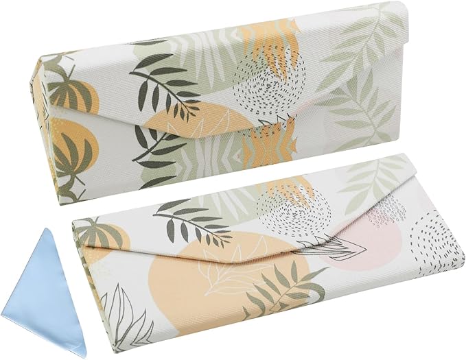 Foldable Glasses Case, Magnetic PU Leahter Sunglasses Case, Cute Hard Shell Folding Eyeglass Cases for Women Kids