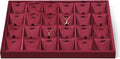 Velvet Necklace Display Tray, Stackable 24 Grid Insert Pendant Necklaces Storage Holder Plate, Jewelry Retail Countertop Organizer (Red)