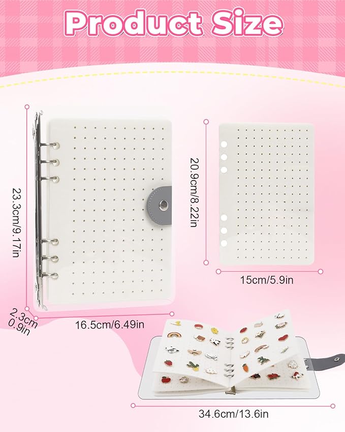 UCEC White Enamel Pin Display Book & 50 PCS Pin Backs, A5 Binder Album for Pins and Brooch, 8-Page Button Pinfolio Trading Organizer with Clear PVC Cover, Portable Enamel Pin Collection Storage Book
