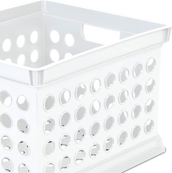 Sterilite Stackable Plastic Storage Crate Bin Organizer File Box with Handles for Home, Office, Dorm, Garage, or Utility Organization, White, 24-Pack