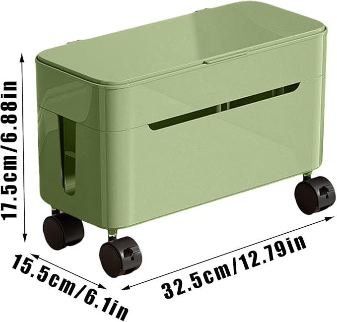 Cable Box Organizer | Wire Storage Container with Wheels | Tabletop Charger Cord Storage | for Home Office Dormitory Gaming Setup TV Stand Computer Desk Tech Enthusiasts Renters Content Creators