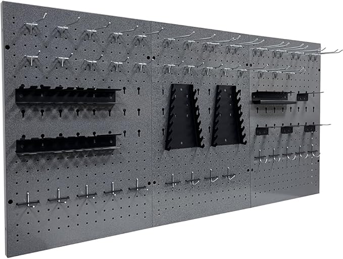 JZD 115 PCS Metal Pegboard Wall Organizer 3 Packs Metal Pegboard Kit 66x24 Inch Pegboard Panels Tool Organizer Kit with Accessories Hooks for Garage, Tool Storage,Craft Room