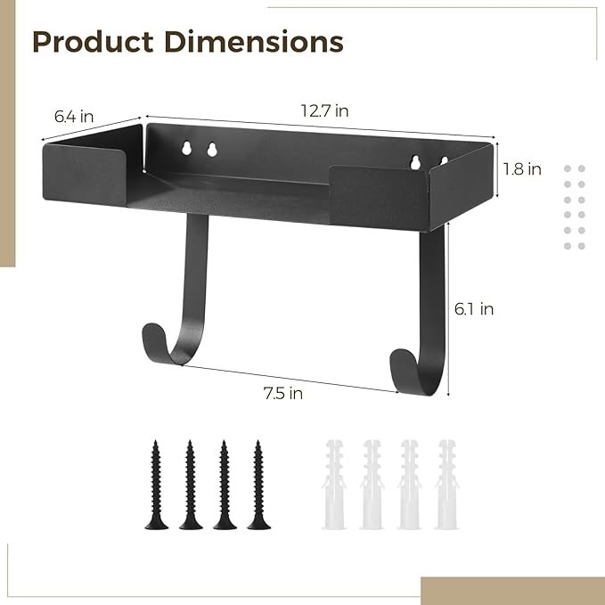 Wall Mounted Ironing Board Holder, Metal Iron and Ironing Board Hanger, Space-Saving Storage Organizer with Double Hook, Laundry Room Accessories, Easy Installation