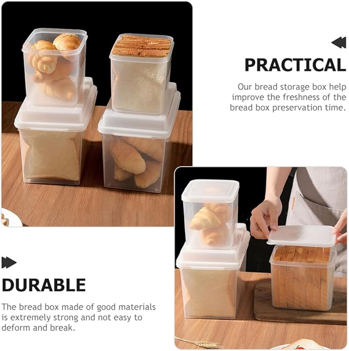 2pcs Transparent Bread Storage Box with Lid Countertop Bread Bin for Kitchen and Cheese Holder Smooth Rounded Edges Food Storage Organizer