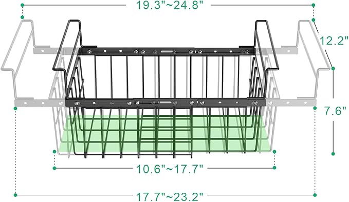 iSPECLE Large Chest Freezer Organizer Bins - 17.5" to 22.6" Expandable Length Baskets for Deep Freezer, Fit 10 to 20 Cu.FT, 2 Pack Adjustable Hanging Chest Freezer Basket, Black
