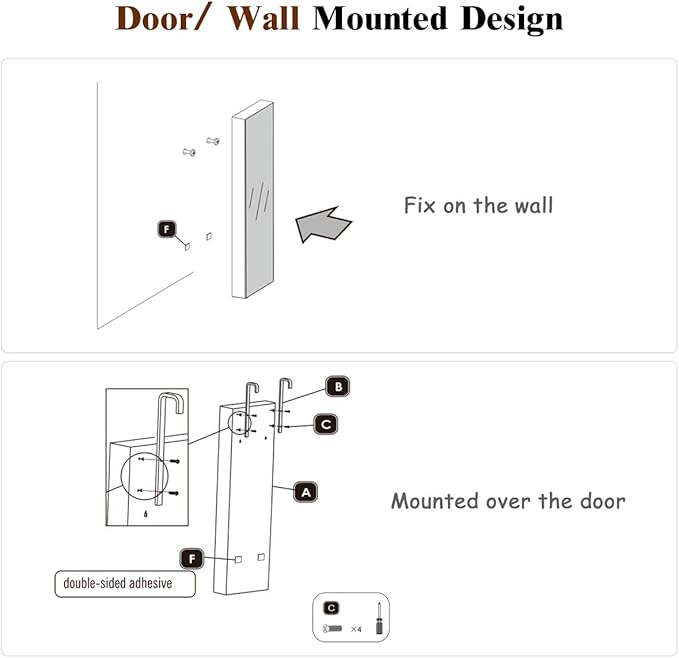 Giantex Wall Door Mounted Jewelry Armoire Cabinet with 47.5" H Full Length Mirror, 2 LEDs Lockable Jewelry Organizer Box with Bracelet Rod, 2 Drawers, Large Storage Capacity (Espresso)