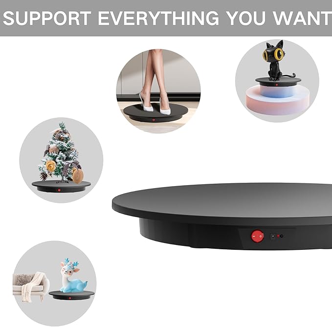 JAYEGT Motorized Rotating Display Stand,350Lbs Load,360 Degree Electric Rotating Turntable for Photography Products Display, Show,Remote Control +5 Colors Backgrounds (Black/23.6Inch/Rechargeable)