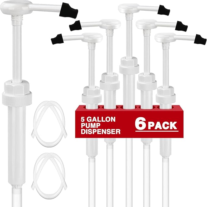 6 Pcs 5 Gallon Pump Dispenser 38-400 1 oz Dispenser Pump for Large Gallon Bucket with 50cm Extended Tube, Cap to Avoid Dripping, Great for Shampoo, Conditioner, Bleach Liquid, Laundry, Detergent, Oil