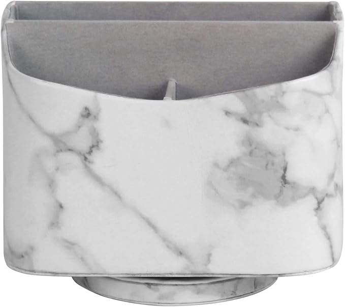 HofferRuffer Spinning Remote Control Holder, Remote Controller Holder, Remote Caddy, Media Storage Organizer, Spinning Remote Control Organizer, 7.3X 5.5 x 6 inches, Marble PU Leather