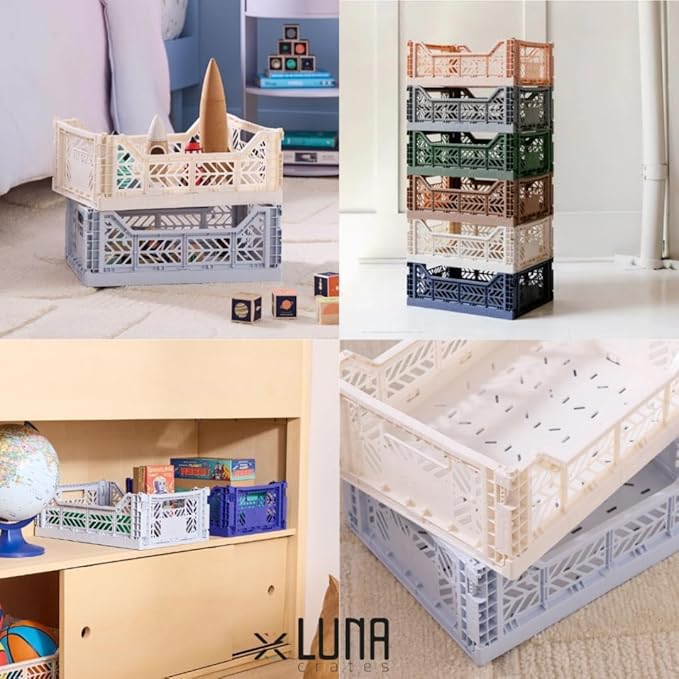 Collapsible Storage Box, Foldable Crate Organizer Bin with Handle, Stackable Crates for Home Organization (Gray, 14L - 3 Pack)