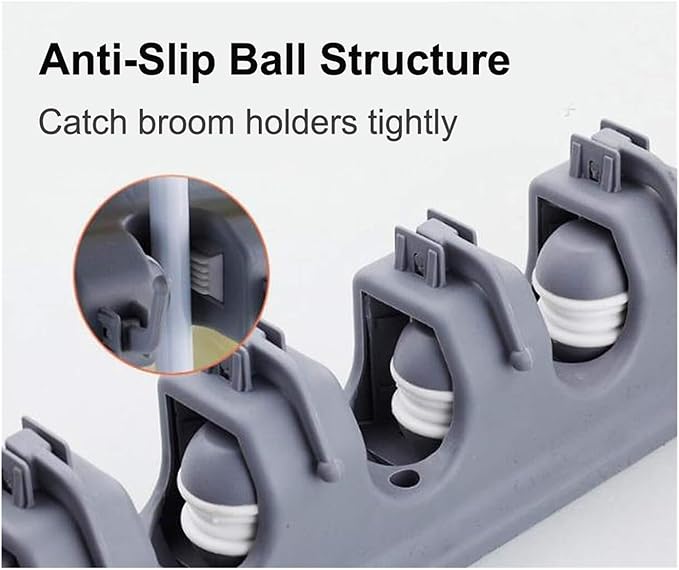 16 Inch Broom Holder Wall Mount with 6 Hooks, ABS Plastic Mop and Tool Organizer Rack for Garage Kitchen Laundry Room