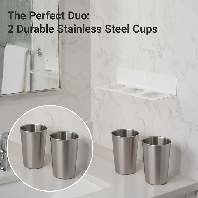 Hair Tool Organizer Wall Mount, Stainless Steel Hair Tool Holder with 2 Heat-Resistant Cups, Curling Iron Holder for Vanity, Hot Tools Organizer with PVC Ring,Hair Dryer Holder for Bathroom