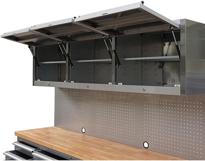 72 inch 15 Drawers Tool Chest with 3 Up Cabinet & Pegboard in Stainless Steel (Stainless Steel)
