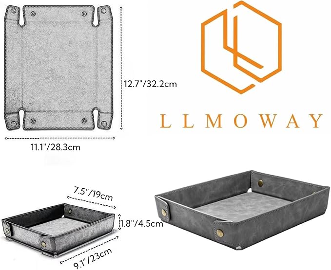 LLmoway PU Leather Valet Tray Nightstand Desk Organizer for Men Women Home Office Phone Watch Jewelry Glasses Keys Coins Storage