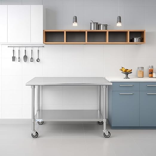Hally Stainless Steel Table for Prep & Work 24 x 72 Inches with Caster Wheels, NSF Commercial Heavy Duty Table with Undershelf and Galvanized Legs for Restaurant, Home and Hotel