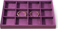 Velvet Stackable Jewelry Display Tray, 12 Grid Watch Bangle Bracelet Storage Tray, Makeup Drawer Insert Jewelry Shop Organizer Plate (Purple)