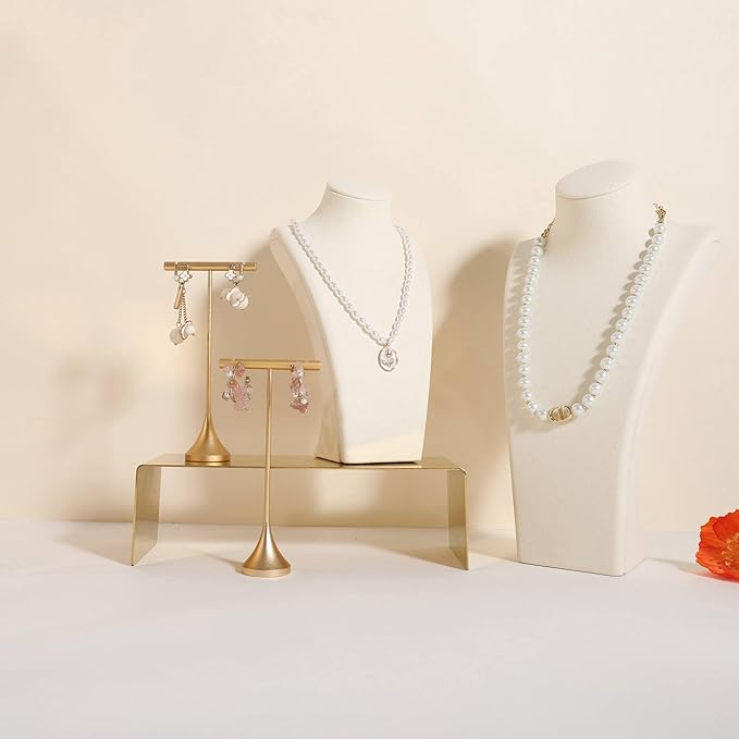 GemeShou Single Gold Earring T bar Stand, Metal earring display holder for show, Small jewelry studs hanger for Online store Photo Shoot【Gold-Cone Base Height 5"】