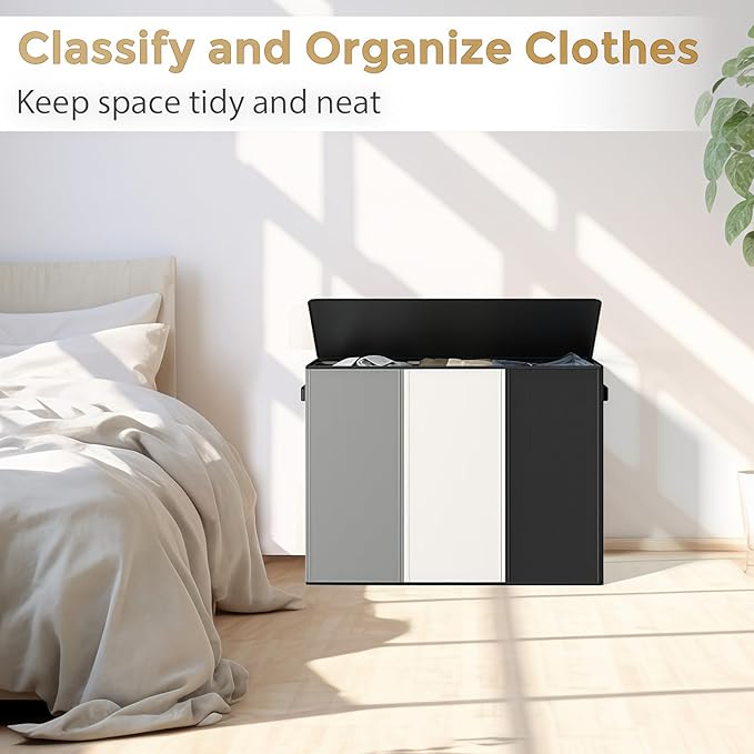 180L Laundry Hamper 3 Section, Large Laundry Basket with Lid, Laundry Basket Organizer with Handles, Divided Laundry Baskets, Clothes Hampers for Laundry, Bedroom, Bathroom