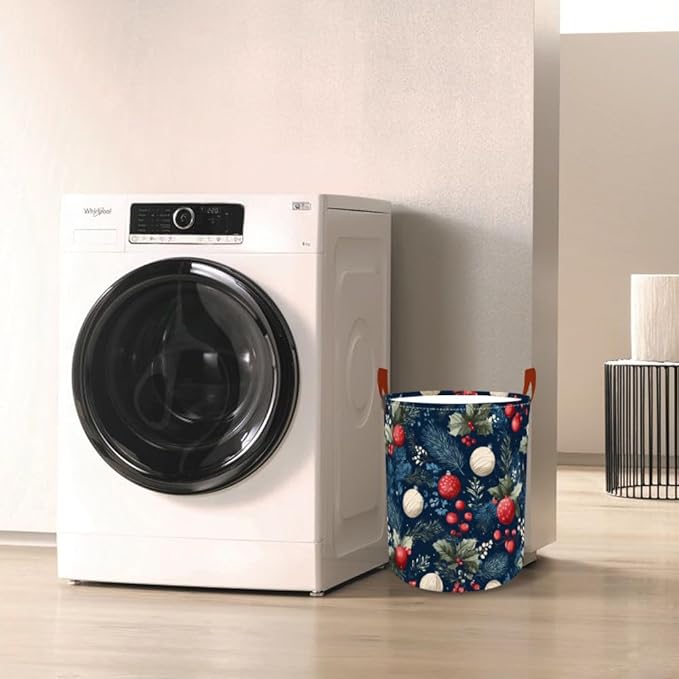 Laundry Hamper Winter Botanical Pattern Oxford Fabric Basket for Bedroom Bathroom Clothes Storage Foldable Laundry Container 15.7x19.7 Inch