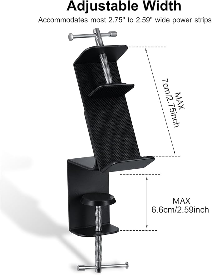 Desk Clamp for Power Strip - Removable Holder for Desk Edge - Sturdy Table Mount - Fits 2.55" to 4.13" Width - Black