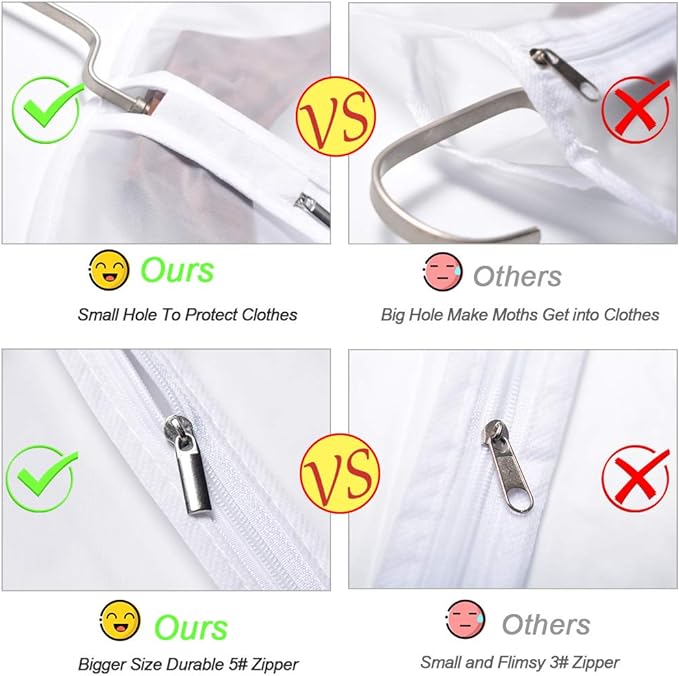 Garment Bags for Hanging Clothes 24'' x 55 '' (Set of 6) Transparent Lightweight Breathable Coat Covers for Closet with Study Full Zipper for Long Dress Clothes Storage [Upgraded Version]
