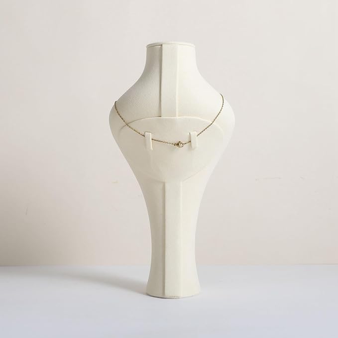 GemeShou Beige necklace hanger jewelry organizer, Velvet jewelry display stand necklace holder, jewelry mannequin bust for boutique store【Beige-Small height 9.84 inch】