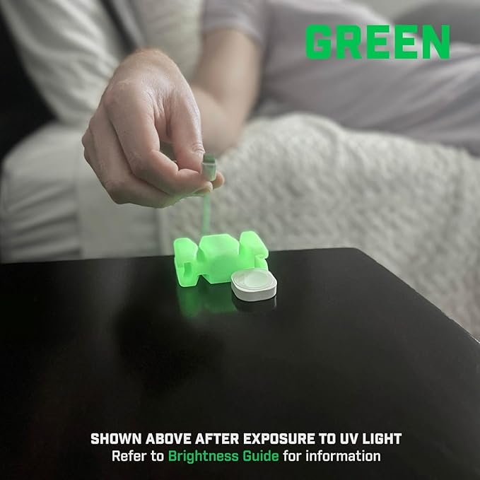 GlowBrick Stocking Stuffers for Adults Cord Management Weighted Cord Holder Cable Wrap Phone Stand - Glow-in-The-Dark Gadget Organizer for Nightstand. Gift for Men, Silicone. Glowing Green