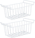2PCS Freezer Organizer Bins, Steel Wire Freezer Basket with Handles Multifunctional Organizer Bin Stackable Metal Wire Baskets for Cabinet, Pantry, Closet (White)