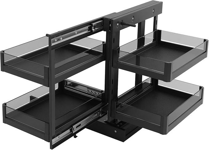 Corner Pull Out Organizer, Blind Corner Pull Out Organizer, 2 Tier Pullout Shelf Organizer for Blind Corner Kitchen/Bathroom Cabinets
