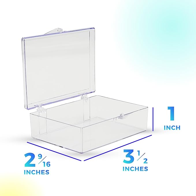 10-Pack Clear Hinged Plastic Containers, Keepsake Storage Boxes, 3 1/2" L x 2 9/16" W x 1" H, Made in USA, Plastic Display Case or Small Box for Storage and Organization