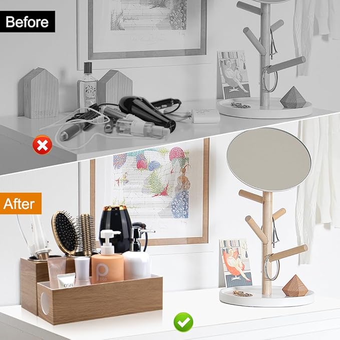 Hair Tool Organizer - Bathroom Vanity Organizers and Storage, Hair Styling Accessories Hot Tools Organizer Hair Dryer, Blow Dryer, Curling Iron, Flat Iron, Hair Straightener, Wood