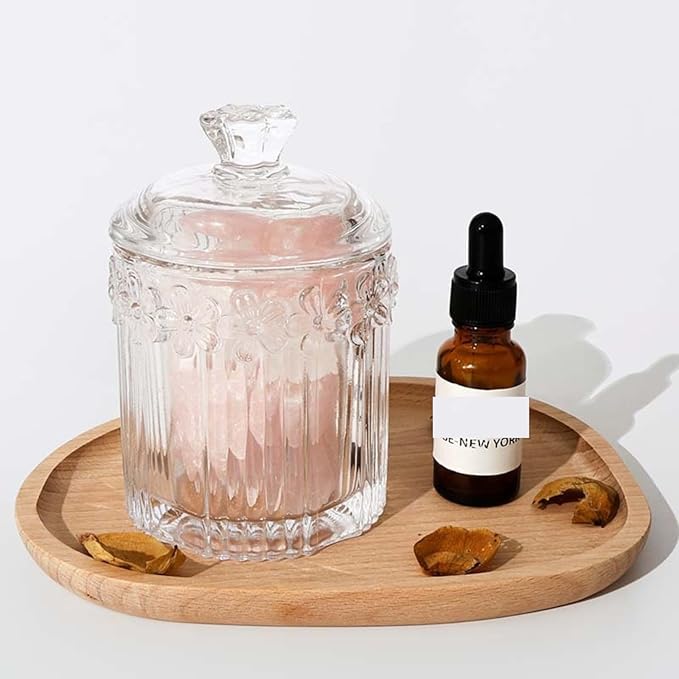 Qtip Cotton Ball Hair Ties Candy Holder Makeup Storage Bathroom Accessories Organizer Thick Glass Apothecary Jars with Lid, 2pcs (Clear)