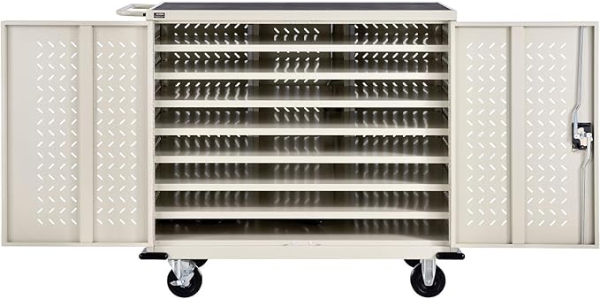 Global Industrial Mobile Storage & Charging Cart, 24 Laptop & Chromebook Device Capacity, Putty, Unassembled, Laptop and Tablet Storage & Charging Cart
