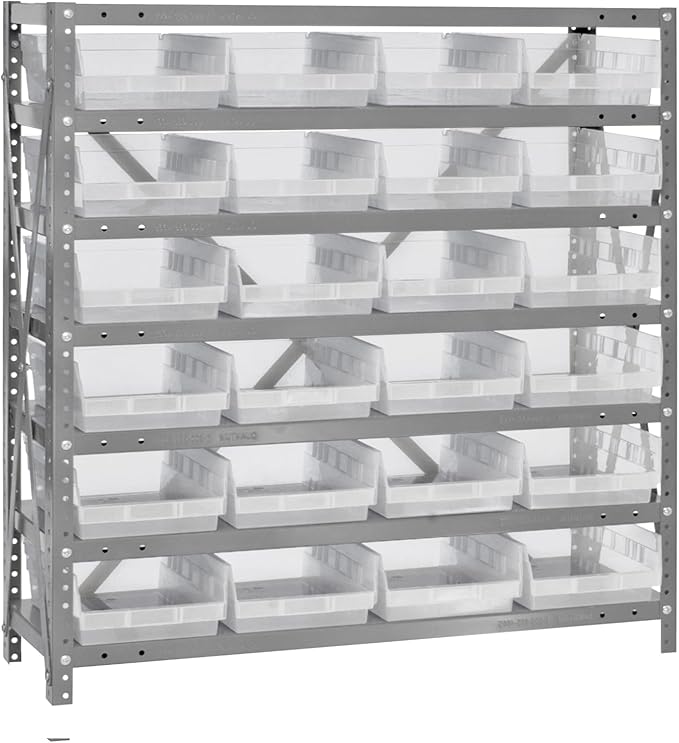Quantum Storage Systems 1839-108CL Solid Heavy Duty 7 Shelves 24 Economy Clear Bins 39" H x 36" W x 18" D