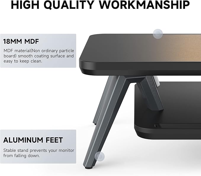Fenge Monitor Stand, Monitor Stands Riser for Desk, 23.6 Inch Wood Desk Shelf with Storage Organizer and Cable Management for Office Desk Accessories