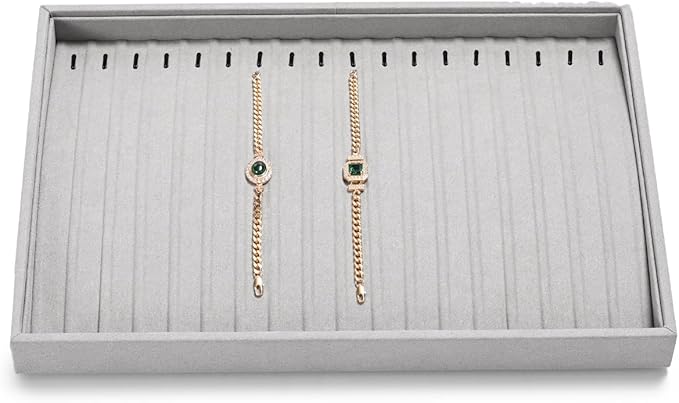 18Slots Necklace Braclet Tray Velvet Jewelry Trays Microfiber Jewelry Drawer Organizer for Necklace, Bracelets,Watch Storage Display (Grey)