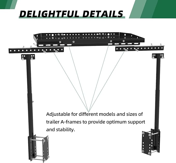 Adjustable Trailer Tray - RV Generator Rack with Innovative Design, 300 lbs Load Capacity, Ideal for Outdoor Storage of Motorhomes and RVs, Black