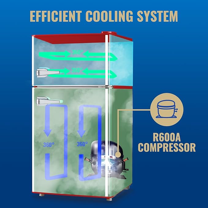 3.5 Cu.ft Refrigerator with Freezer Double Door Red Fridge Adjustable Glass Shelves, Plastic Crisper,7 Level Temperature Control Fridge for Dorm, Office, Apartment