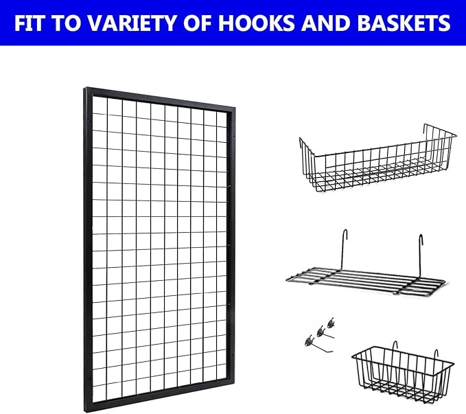 Eastern Tree Metal Grid Wall Panels, Black Wire Grid Panel, Gridwall Display Stand, Heavy Duty Gridwall Panels for Retail Display - 3pcs