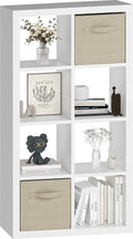 Bookshelf Cube Storage Organizer, 8-Cube Shelf Bookcase with Storage Bin, Modern Wood Open Shelf for Living Room, Bedroom, Home Office, White