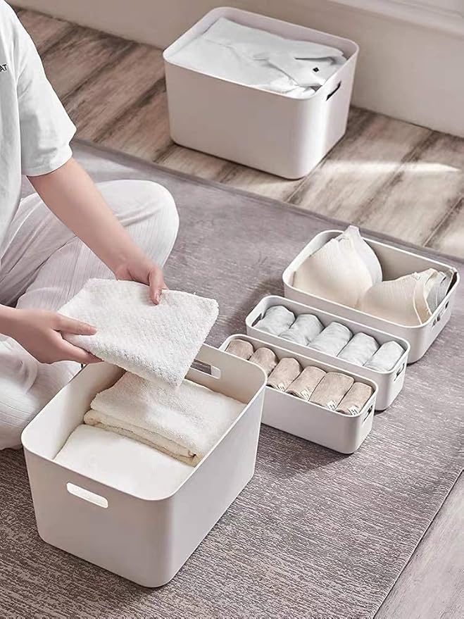 Set Of 3 Plastic Storage Bins,Versatile Kitchen Pantry Organization and Storage,for Plastic Storage Container Under Bed,Under Sink Bathroom Organizer (White, 3 Pack Small
