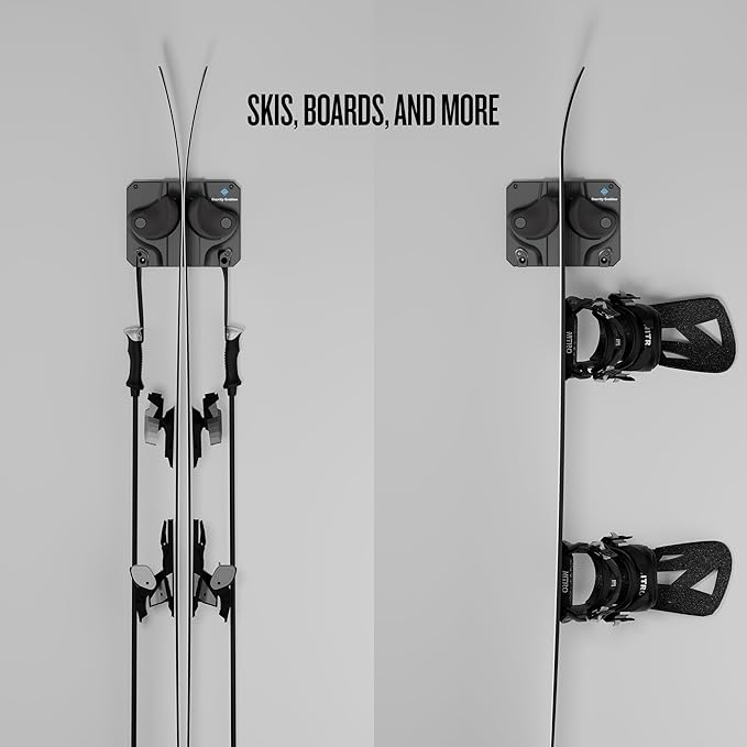 Gravity Grabber Ultimate Ski & Snowboard Wall Storage Rack - Fits any Ski or Snowboard - Save Your Rocker, Tips and Tails - Damage-free - 1x - Black