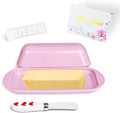 Butter Dish with Lid and Knife, Durable Countertop & Fridge Butter Keeper, Melamine Butter Container Valentine’s Kitchen Gift, Heart Design - Pink