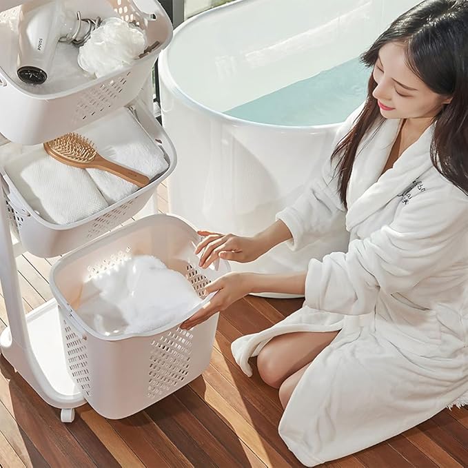 4-Tier Rolling Laundry Hamper Cart with Wheels & Removable Baskets – Tall Laundry Sorter Storage Organizer for Clothes, Bathroom, Bedroom – Free Standing Slim Laundry Basket Rack