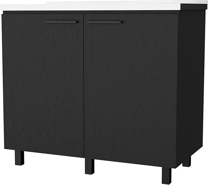 Oklahoma 2 Utility Sink & Cabinet, Interior Shelf, Aluminum Countertop,Black -Kitchen Room