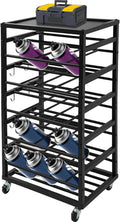 5-Tier Spray Paint Rack Organizer, Rolling Spray Bottle Holder with Storage Shelf, Metal Spray Paint Can Storage Holder, Aerosol Can Holder Rack for Garage, Craft Workroom (Black)