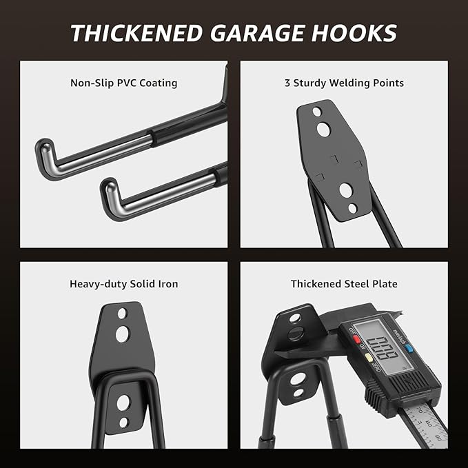 20 Pack Utility Steel Heavy Duty Wall Mount Garage Hooks,with Anti-Slip Coating,for Hanging Bikes,Ladder,Ropes,Bulk Items,Power,Yard and Garden Tools