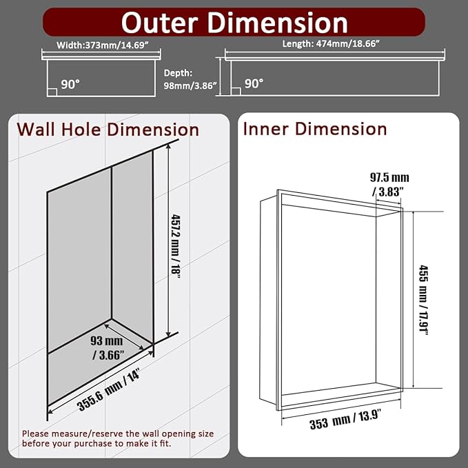 JQK Shower Niche No Tile Need, 18"×14" Brushed Nickel Bathroom Insert Shelf, 304 Stainless Steel Recessed Shower Caddy Organizer Storage, SNL1814-BN