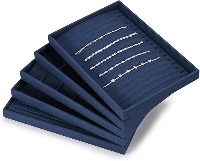 Microfiber Jewelry Tray Stackable Jewelry Drawer Organizer Trays Necklace Bracelet Holder for Necklace Bracelets Watches Perfume Organizer(Blue)
